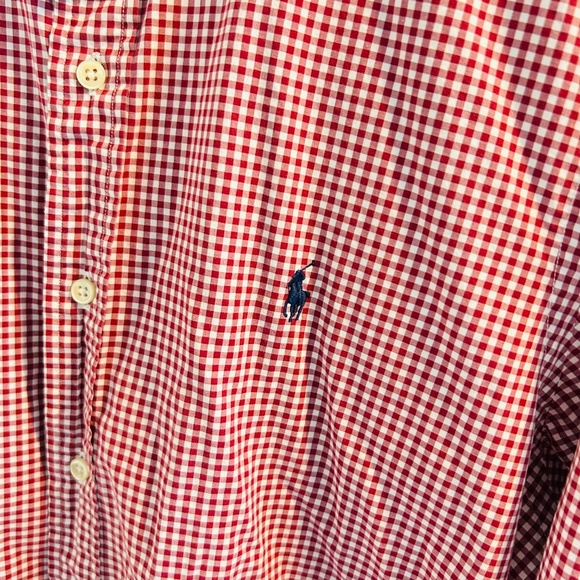 Ralph Lauren Plaid Dress Shirt Mens Size Medium White Red Gingham Button Down - Picture 3 of 7